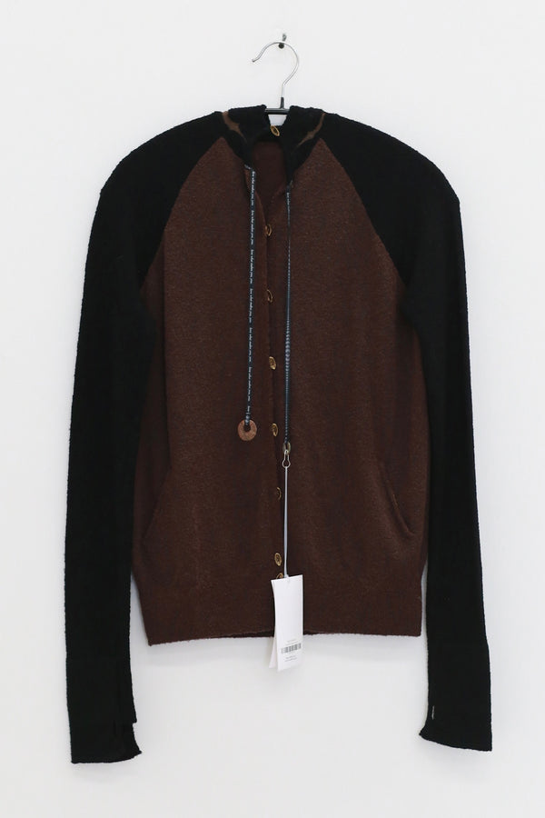 RUI built 25 autumn and winter lace-up wool intarsia hoodie RUI-RAW25KN04-HQKL black/chocolate